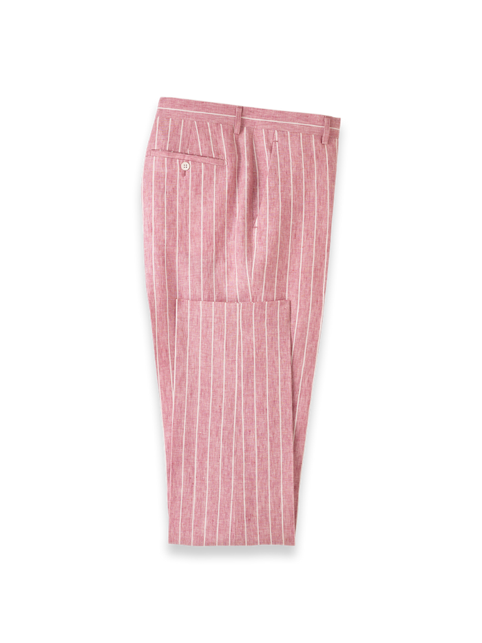 Product Image of Pinstripe Linen Flat Front Suit Pants-Pink/White