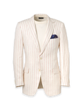 Product Image of Pinstripe Linen Single Breasted Notch Lapel Suit Jacket-White/Red