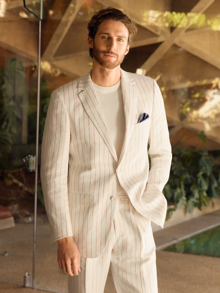 Alternate Image of Pinstripe Linen Single Breasted Notch Lapel Suit Jacket-7