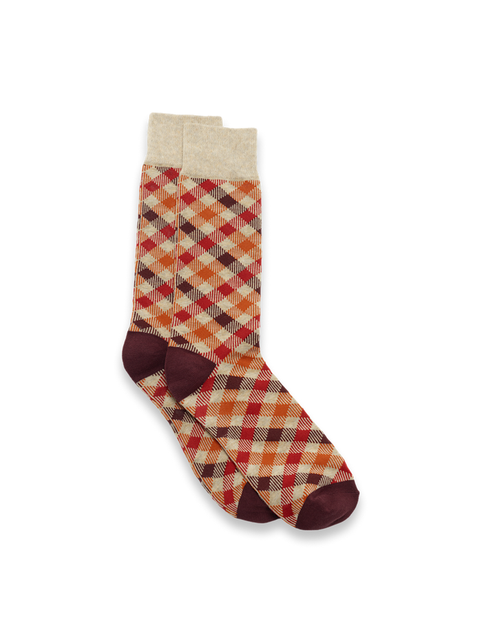 Product Image of Plaid Cotton Blend Sock-Red/Brown