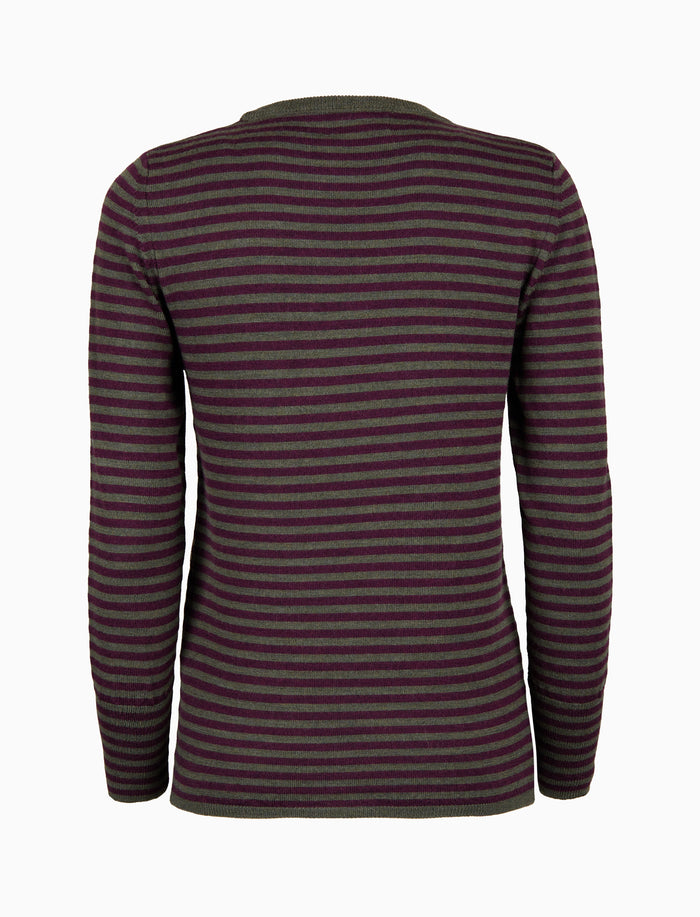Pull girocollo donna lana verde righe bicolore - Gallo 1927 - Official Online Shop