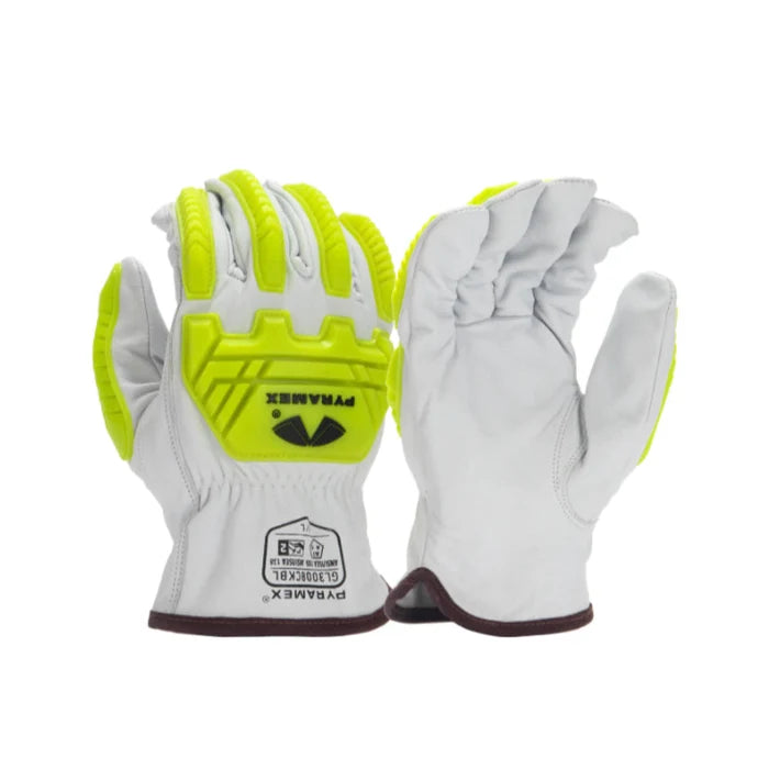 Pyramex® Hi-Vis - Impact Premium Goatskin Leather Driver Safety Gloves - GL3008CKB
