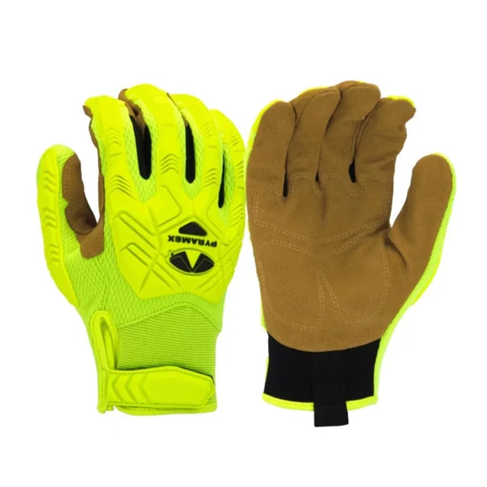 Pyramex® Hi-Vis Abrasion and Impact Resistant Leather Safety Gloves - GL202HT