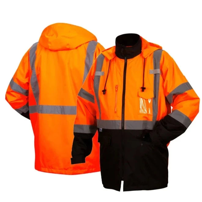 Pyramex Black Bottom Parka - Weatherproof Bomber Safety Jacket - ANSI Class 3 - RP31