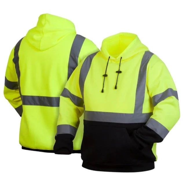 Pyramex® Hi Vis Black Bottom Pullover Safety Sweatshirt with Hood - ANSI Class 3 - RSSH32