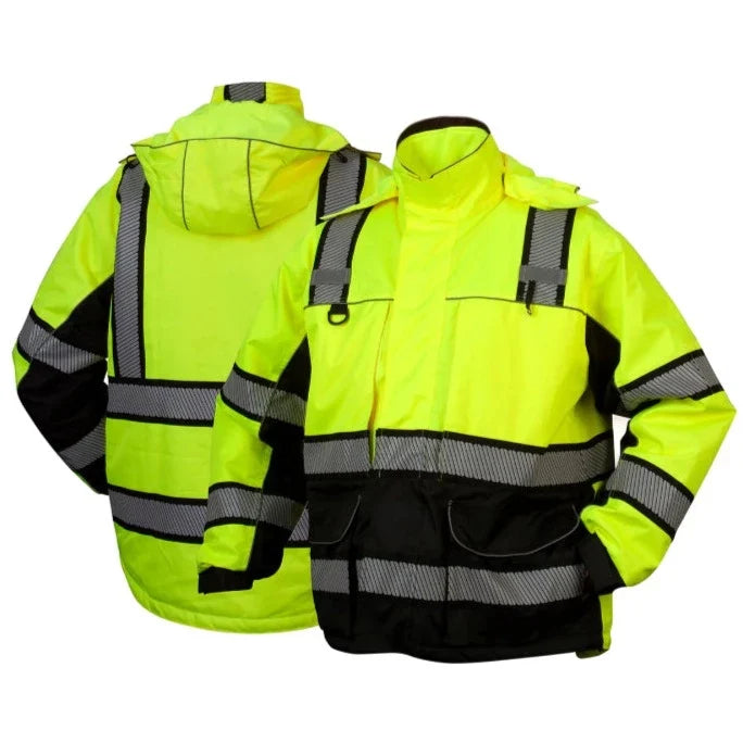 Pyramex Hi Vis Waterproof Quilted Interior - ANSI Class 1 - Reflective Safety Parka Jacket - RPB36