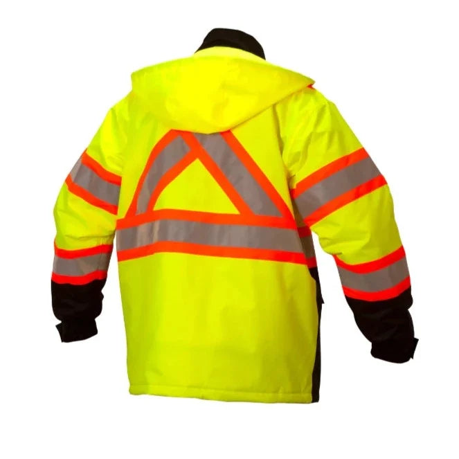 Pyramex Hi Vis Waterproof Parka - Quilted Lining Black Bottom Safety Jacket - X-Back - ANSI Class 3 - RCP32
