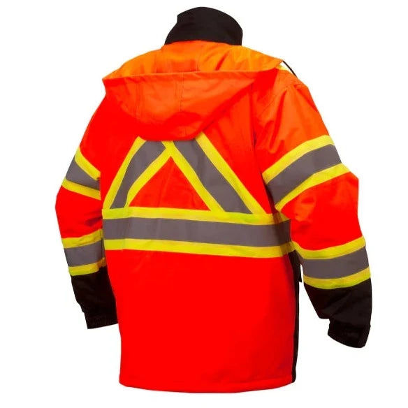 Pyramex Hi Vis Waterproof Parka - Quilted Lining Black Bottom Safety Jacket - X-Back - ANSI Class 3 - RCP32