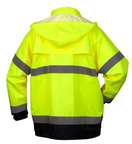 Pyramex Hi-Vis Waterproof Rain Jacket With Draw String Hood - Class 3 - RRWJ3110