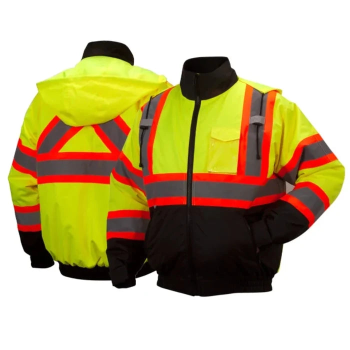 Pyramex Hi Vis Waterproof X-Back Two-Tone Bomber Safety Jacket - ANSI Class 3 - RCJ32