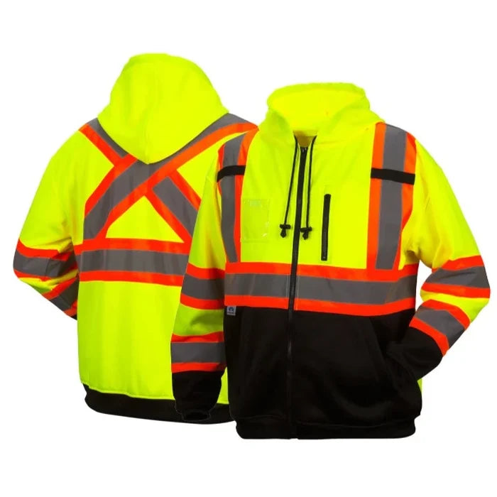 Pyramex Hi Vis Weatherproof Two-Tone Black Bottom Safety Sweatshirt - X-Back - ANSI Class 3 - RCSZH33