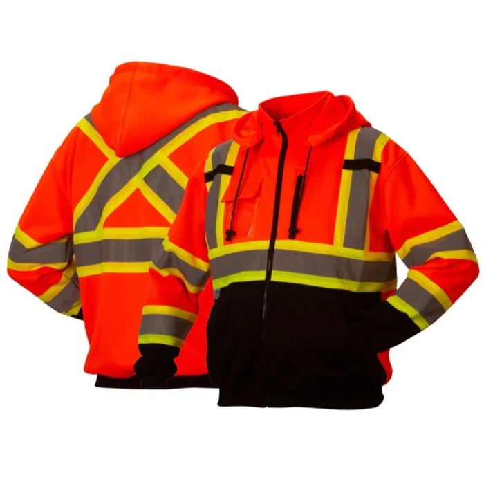 Pyramex Hi Vis Weatherproof Two-Tone Black Bottom Safety Sweatshirt - X-Back - ANSI Class 3 - RCSZH33