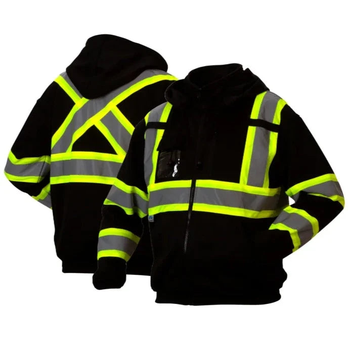 Pyramex Hi Vis Weatherproof Two-Tone Black Bottom Safety Sweatshirt - X-Back - ANSI Class 3 - RCSZH33