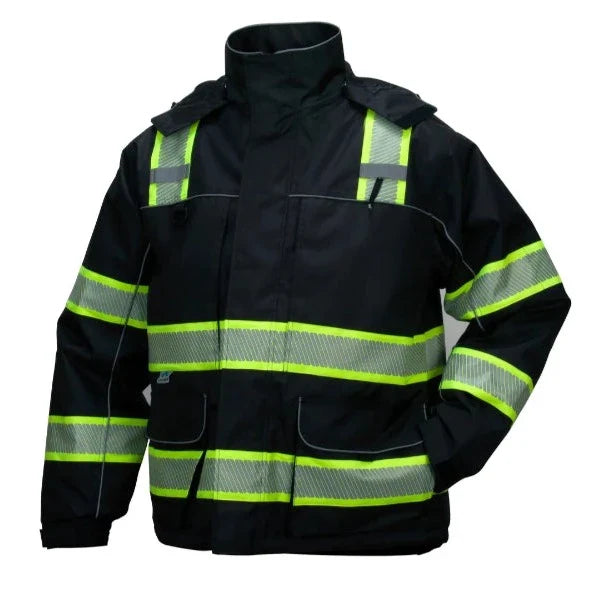 Pyramex Reflective Parka - Waterproof Black Safety Jacket - ANSI Class 1 - RPB35