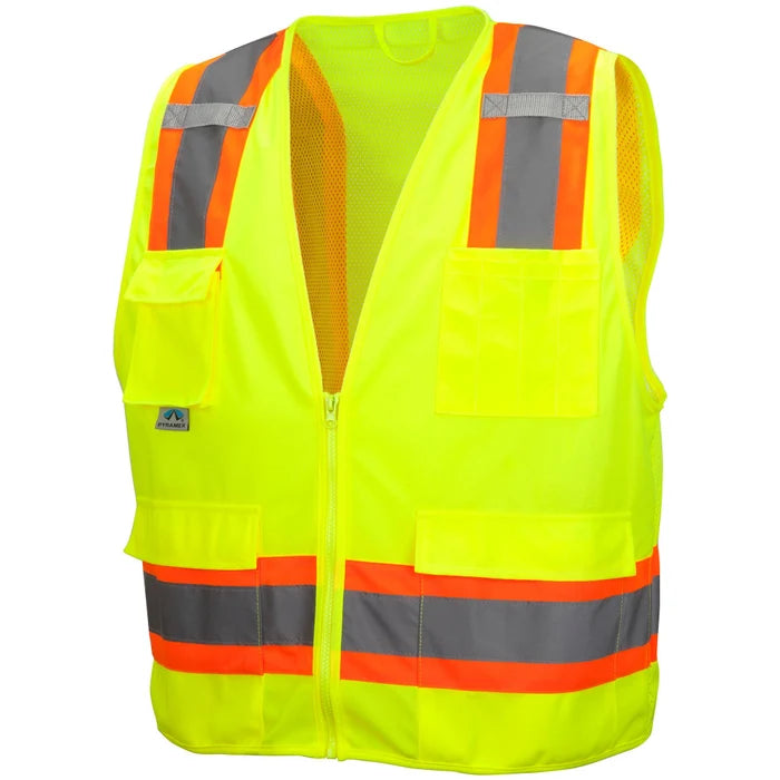 pyramex-type-r-class-2-two-tone-surveyor-safety-vest-with-pocket-yellow-lime-rvz24-series