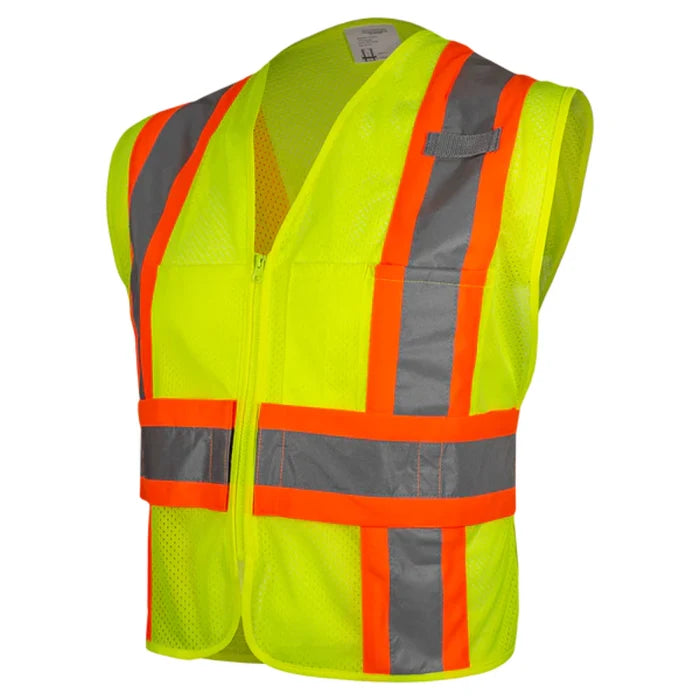 Reflective Apparel® Hi-Vis Contrasting Trim Adjustable Side Wrap Poly Mesh Zip Vest - ANSI Class 2 - 576ET
