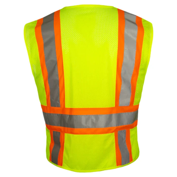 Reflective Apparel® Hi-Vis Contrasting Trim Adjustable Side Wrap Poly Mesh Zip Vest - ANSI Class 2 - 576ET