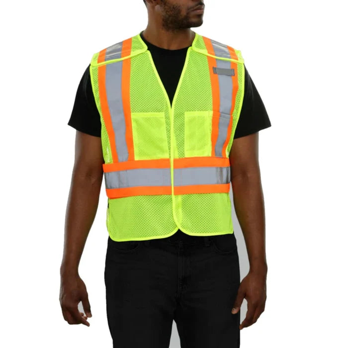 Reflective Apparel® Hi-Vis X-Back 5PT Breakaway Adjustable Side Wrap Poly Mesh Vest - ANSI Class 2 - 566GX