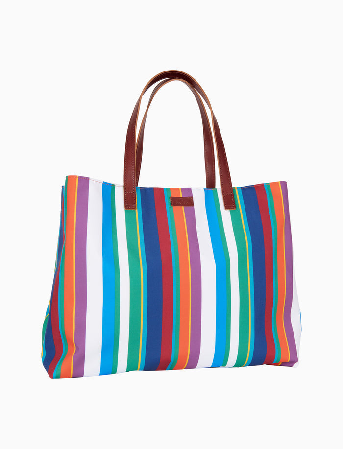 Sacca mare donna righe multicolor e manici in pelle bianco - Gallo 1927 - Official Online Shop