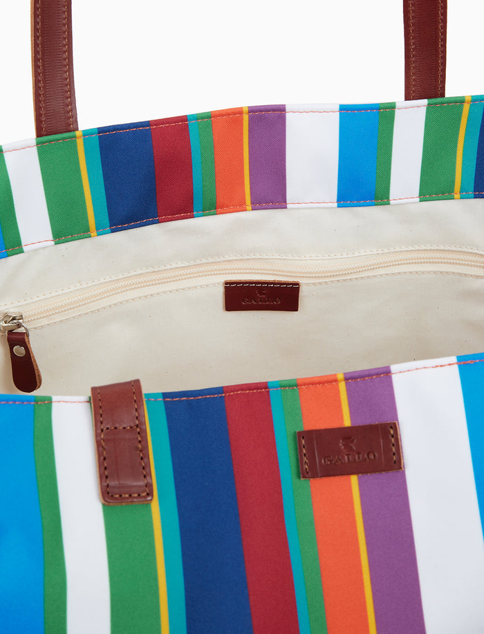 Sacca mare donna righe multicolor e manici in pelle bianco - Gallo 1927 - Official Online Shop