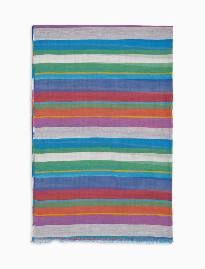 Sciarpa unisex cotone, viscosa e lino righe multicolor bianco - Gallo 1927 - Official Online Shop