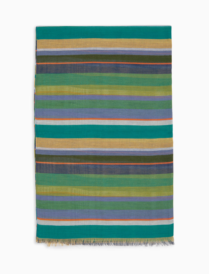 Sciarpa unisex cotone, viscosa e lino righe multicolor verde - Gallo 1927 - Official Online Shop