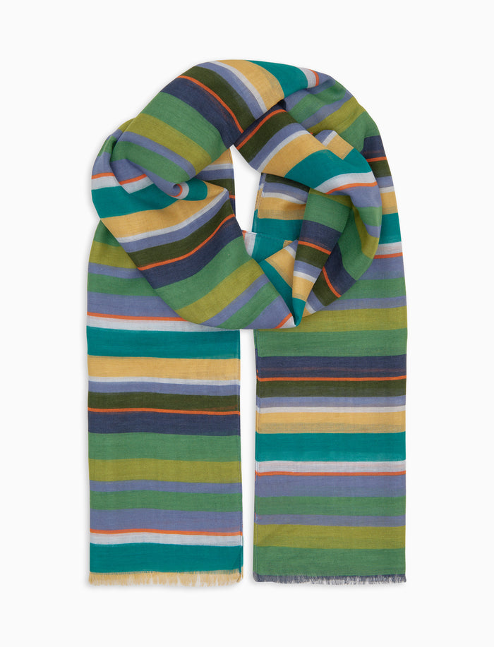 Sciarpa unisex cotone, viscosa e lino righe multicolor verde - Gallo 1927 - Official Online Shop