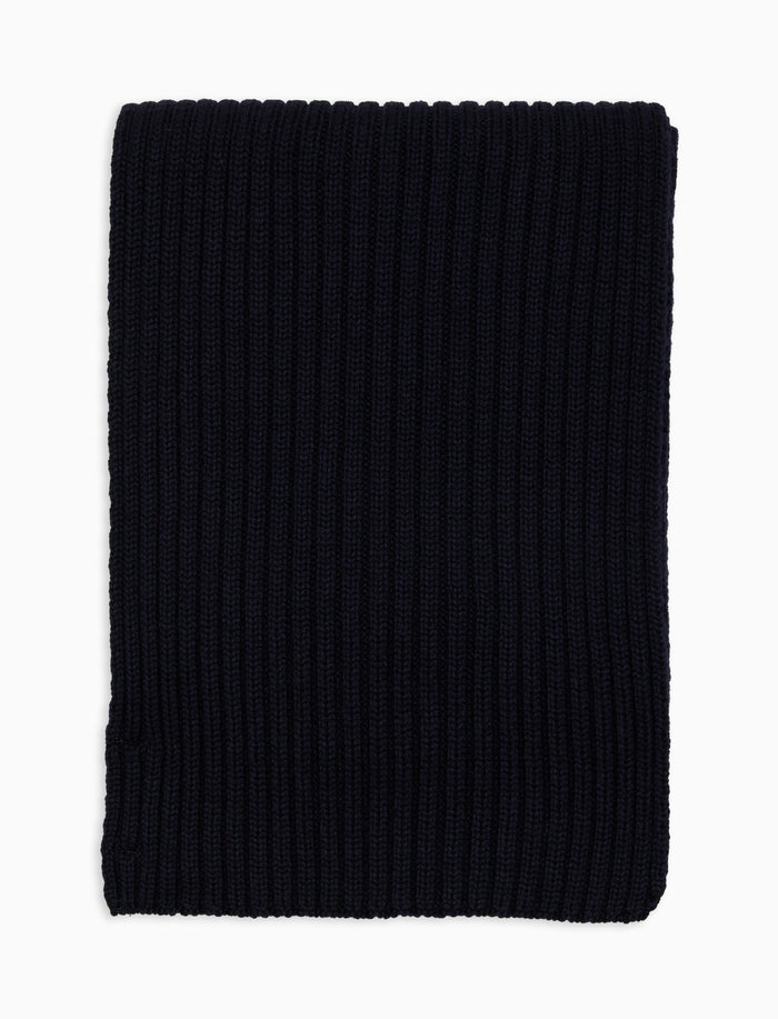 Sciarpa unisex lana, seta e cashmere blu a coste tinta unita - Gallo 1927 - Official Online Shop