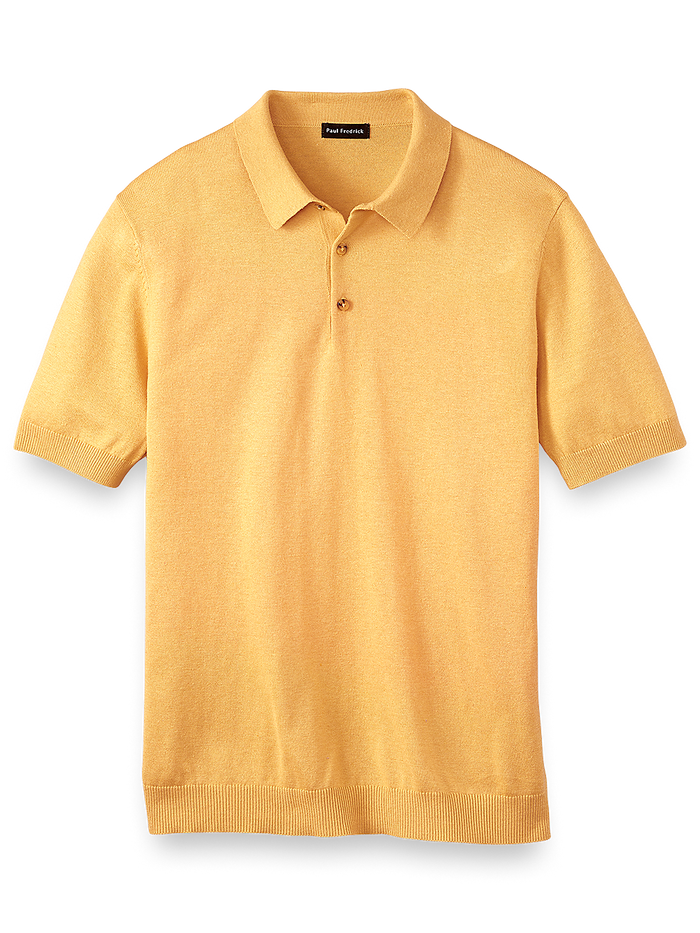 Product Image of Silk Cotton And Cashmere Three Button Polo-Yellow