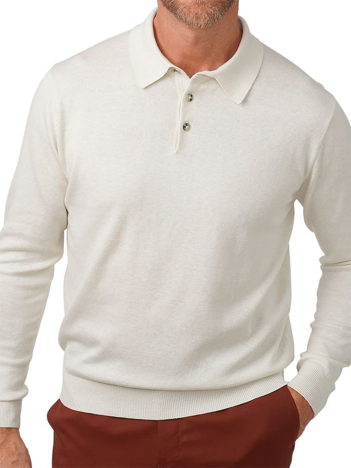 Product Image of Silk, Cotton & Cashmere Long Sleeve Polo-Cream