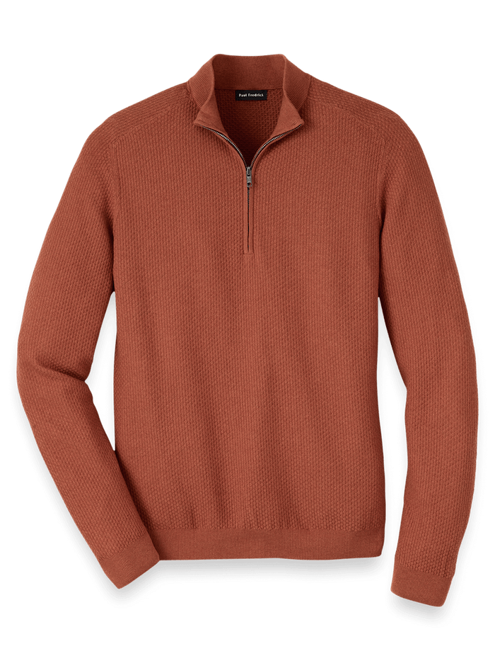 Product Image of Silk Cotton Cashmere Quarter Zip Mock Neck Sweater-Terracotta
