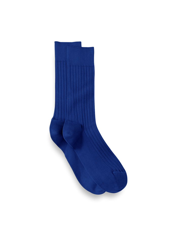 Product Image of Solid Rib With Contrast Cotton Blend Sock-Blue/Red