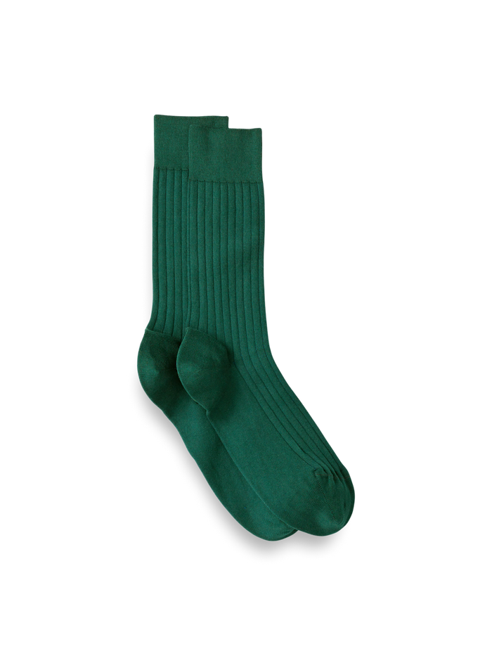 Product Image of Solid Rib With Contrast Cotton Blend Sock-Green/Blue