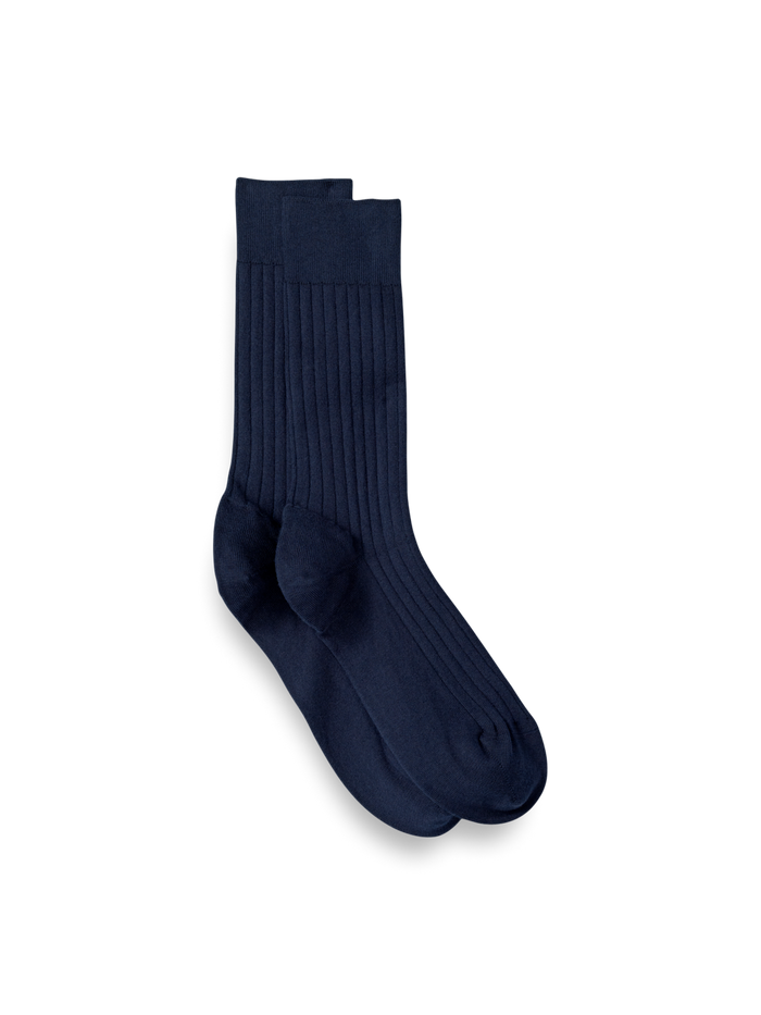 Product Image of Solid Rib With Contrast Cotton Blend Sock-Navy/Blue