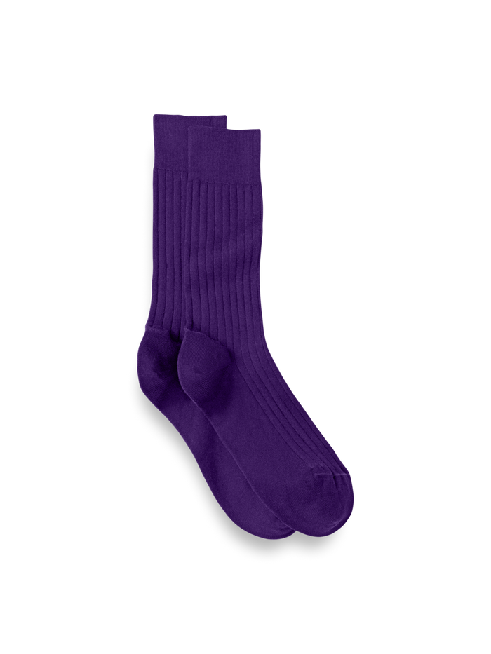 Product Image of Solid Rib With Contrast Cotton Blend Sock-Purple/Tan