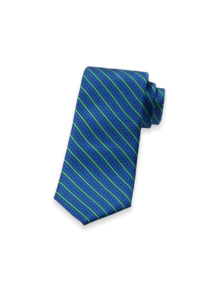 Product Image of Stripe Italian Printed Silk Tie-Blue/Green