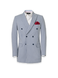 Product Image of Stripe Seersucker Double Breasted Peak Lapel Suit Jacket-Navy/White