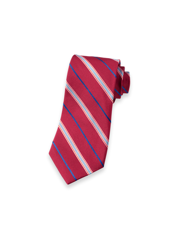 Product Image of Stripe Woven Silk Tie-Red/Blue