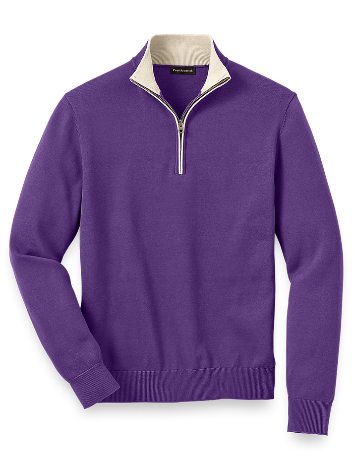 Product Image of Supima Cotton Zip Mock Neck Sweater-Purple