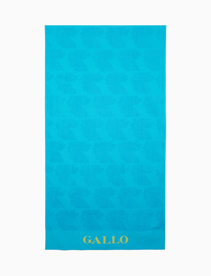 Telo mare unisex cotone tinta unita azzurro con scritta Gallo in contrasto - Gallo 1927 - Official Online Shop
