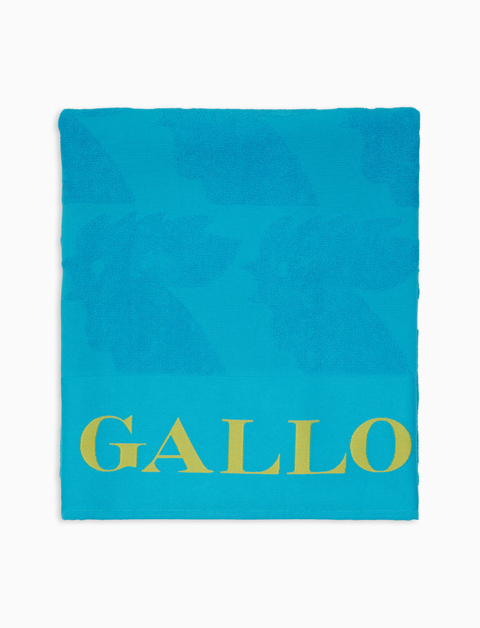 Telo mare unisex cotone tinta unita azzurro con scritta Gallo in contrasto - Gallo 1927 - Official Online Shop