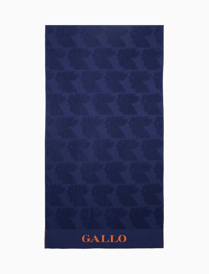 Telo mare unisex cotone tinta unita blu con scritta Gallo in contrasto - Gallo 1927 - Official Online Shop
