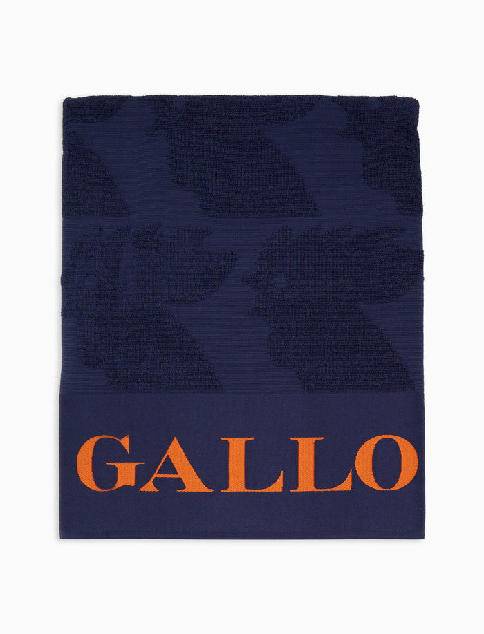 Telo mare unisex cotone tinta unita blu con scritta Gallo in contrasto - Gallo 1927 - Official Online Shop