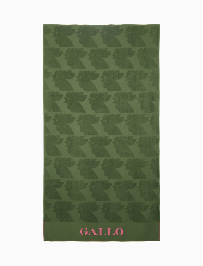 Telo mare unisex cotone tinta unita verde con scritta Gallo in contrasto - Gallo 1927 - Official Online Shop