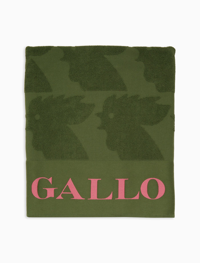 Telo mare unisex cotone tinta unita verde con scritta Gallo in contrasto - Gallo 1927 - Official Online Shop