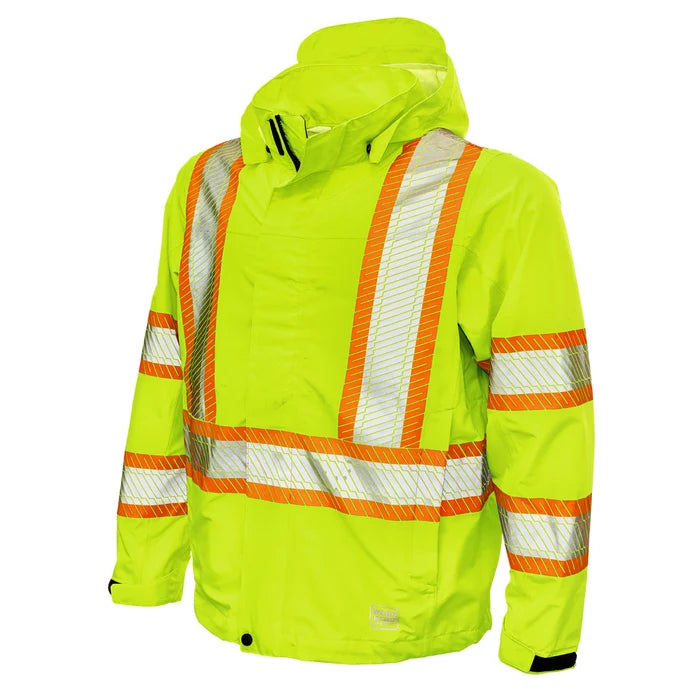 Tough Duck Packable Ripstop Safety Rain Jacket with Quick Release Hood - SJ05