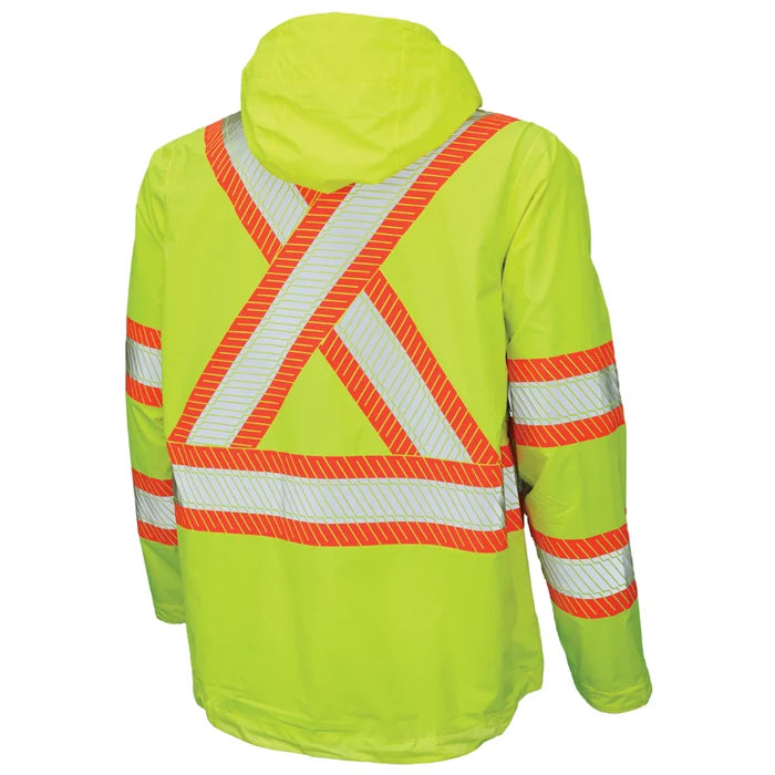 Tough Duck Packable Ripstop Safety Rain Jacket with Quick Release Hood - SJ05