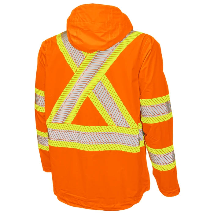 Tough Duck Packable Ripstop Safety Rain Jacket with Quick Release Hood - SJ05