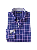 Product Image of Traveler Cotton Blend Check Dress Shirt With Contrast Trim-Purple