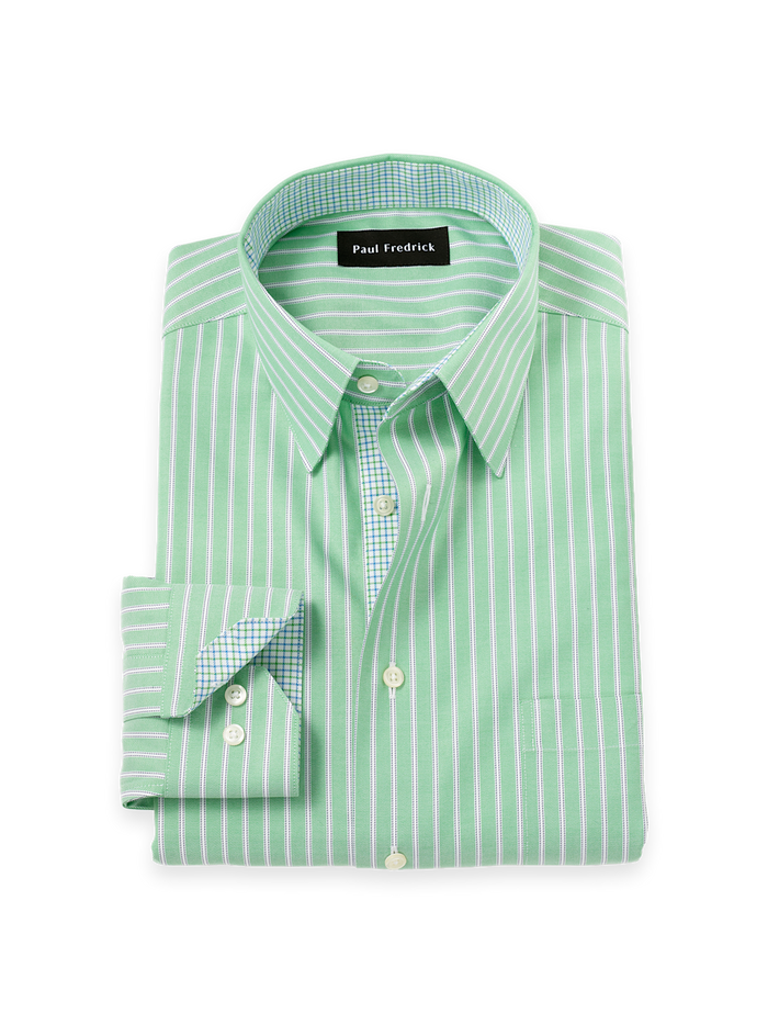 Product Image of Travel Cotton Blend Stripe Dress Shirt With Contrast Trim-Green